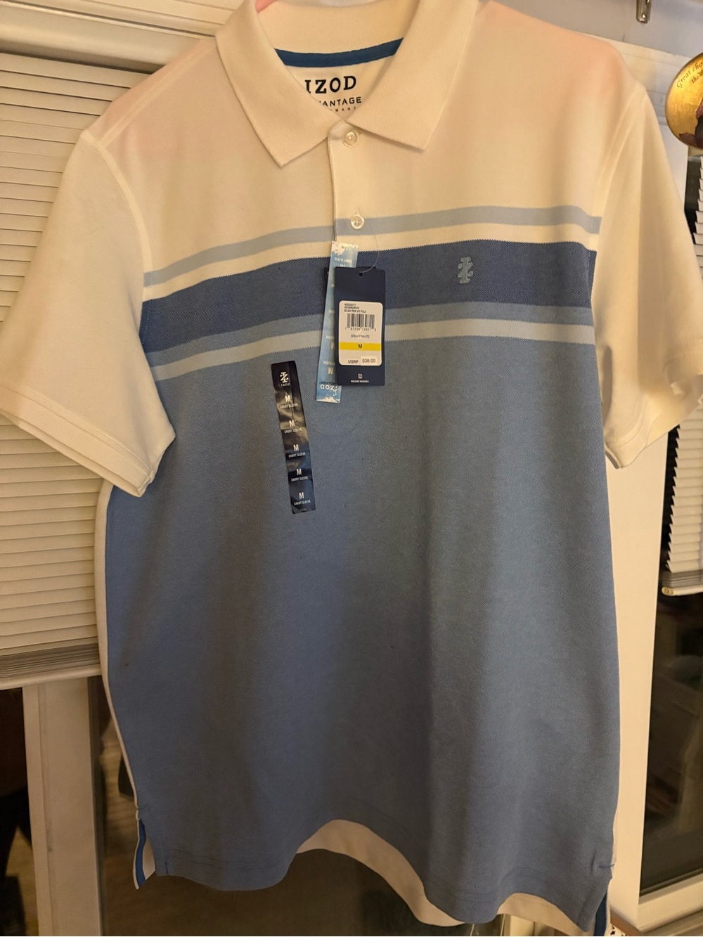 IZOD Men’s Blue and White Striped Polo Shirt